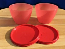 New TUPPERWARE Refrigerator Bowls Stacking Container Red Set of 2 14oz 
