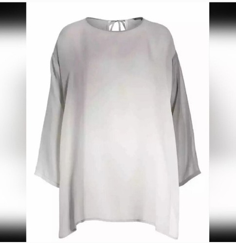 NWT $278 Eileen Fisher Top Ultra Sheer Pearl Watercolor 3/4 Sleeve Sz Small - Picture 4 of 6