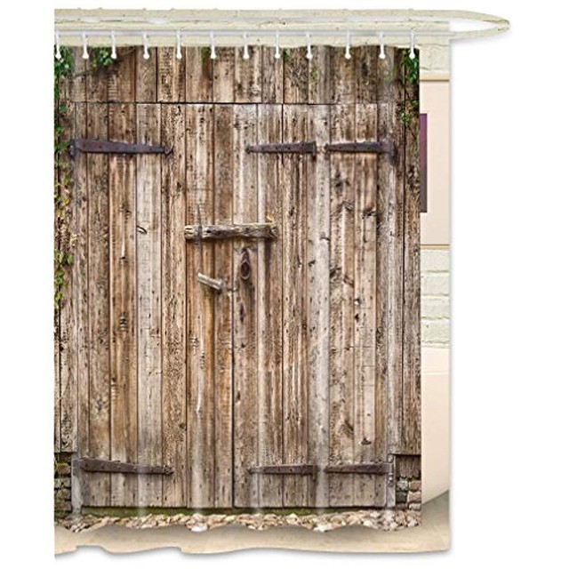 Shower Curtain Rural Vintage Bathroom Wooden Barn Door Garage Waterproof 70 X78