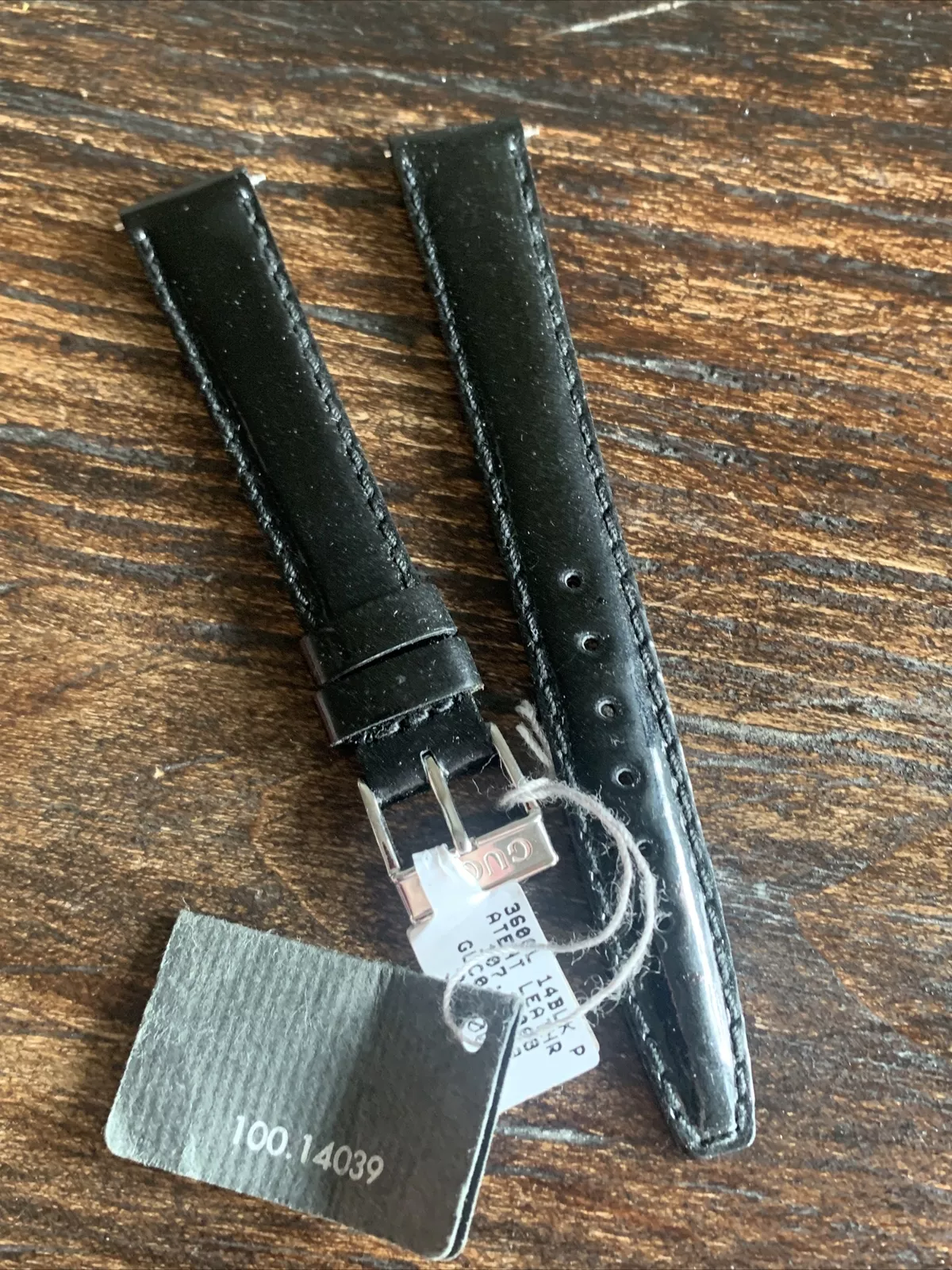 Bracelet de montre Gucci 14 mm noir brillant boucle et épingles en cuir verni France authentique