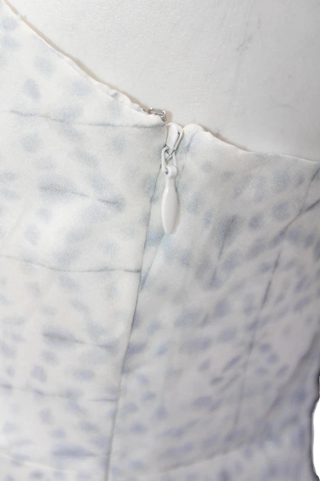 Vestido para mujer Intermix estampado de seda recortado sin mangas forrado blanco azul talla 0 Foto 4 de 4