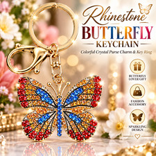 Rhinestone Butterfly Keychain Colorful Crystal Purse Charm Key Ring Gift