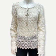 Hale Bob white lace long sleeve top size small