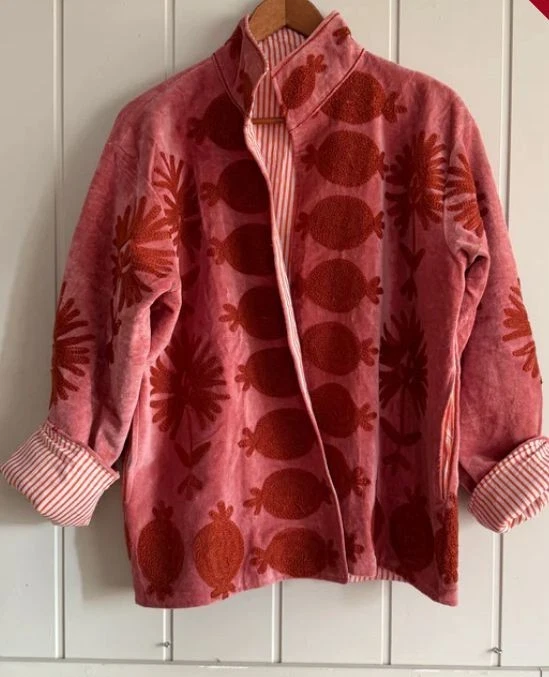 Handmade Red Velvet Embroidered Jacket Boho Floral Festival Wear
Opens in a new window or tab