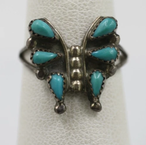 Vintage 925 sterling silver turquoise butterfly southwestern style ring sz 5.5