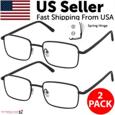 2 PACK Reading Glasses Mens Womens Metal Spring Hinge Square Frame Readers NEW