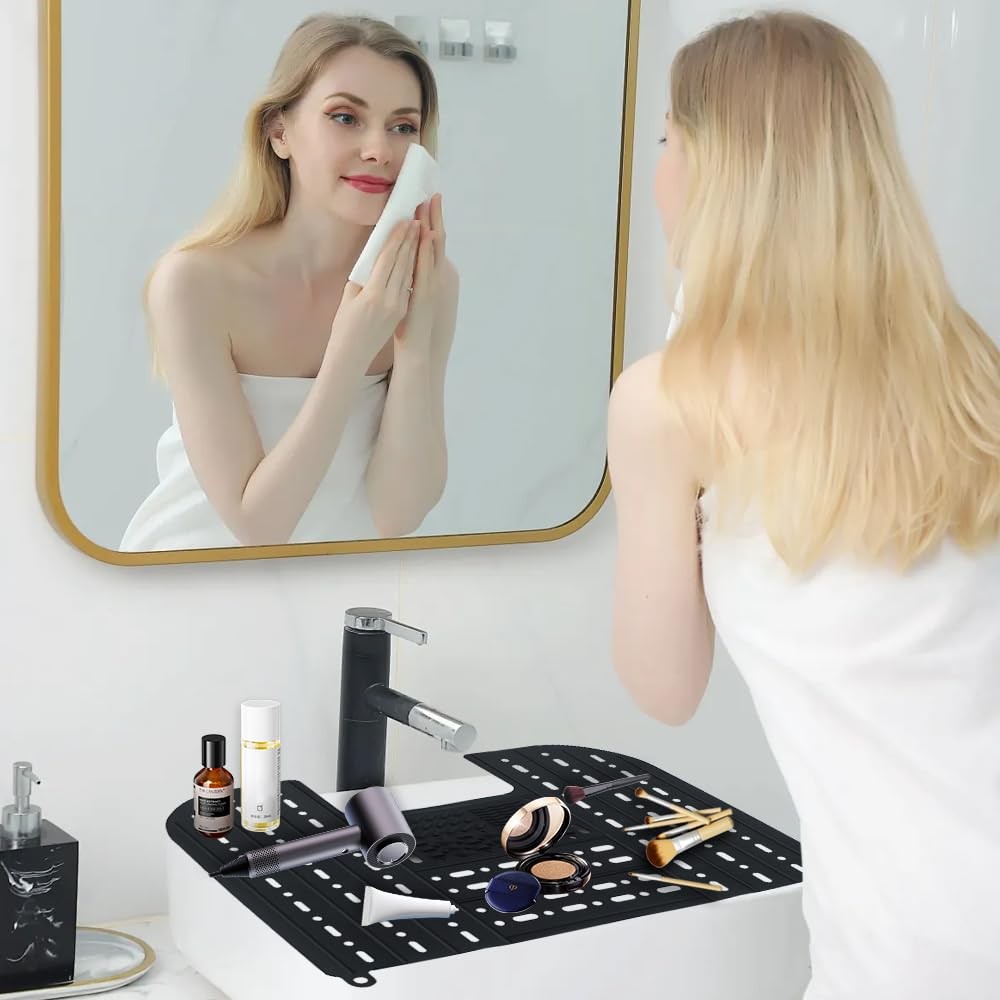 MONVIE Bathroom Sink Cover Foldable Silicone Beauty Makeup Brush Cleaning Mat