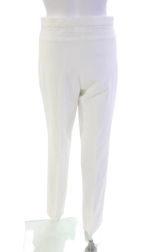 Pantalones Akris Punto Mujer Cremallera Lateral Tiro Alto Plisados Pierna Recta Blancos Talla 10 Foto 3 de 4