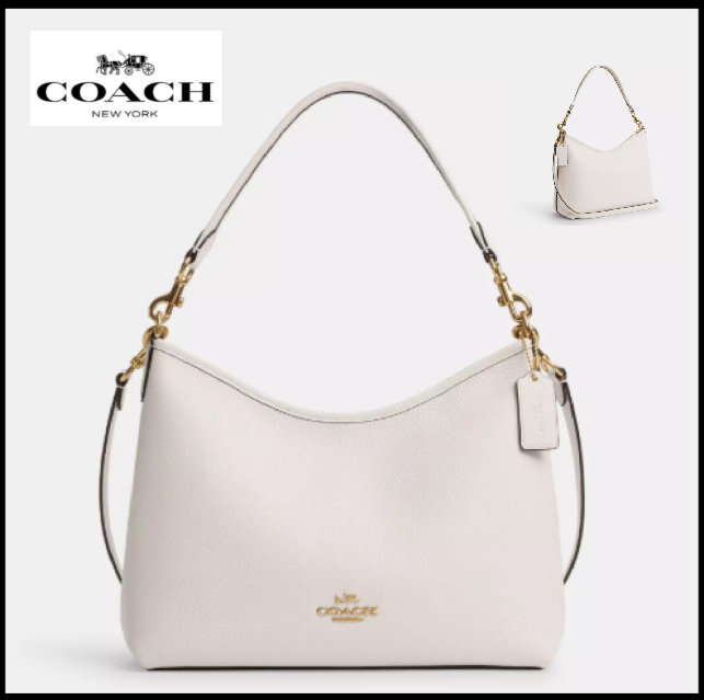 COACH CR148 Laurel Shoulder Bag Soft Pebble Leather Chalk White