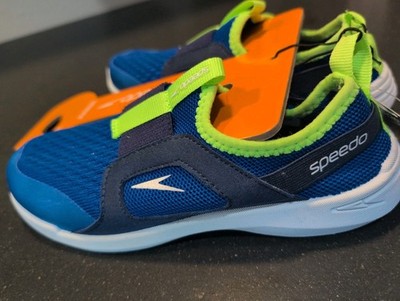 SPEEDO Junior Kids M  2-3 Water Shoes Aqua Socks Blue Slip-on NEW Boys