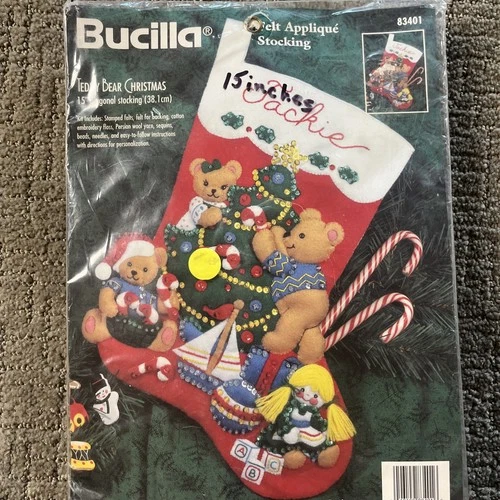 Bucilla Teddy Family Christmas Stocking Felt Applique Kit 83198 Sealed