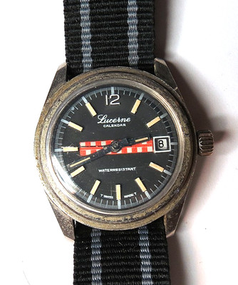 VINTAGE SWISS MENS LUCERNE CALENDAR MANUAL WIND WRISTWATCH NO BEZEL
