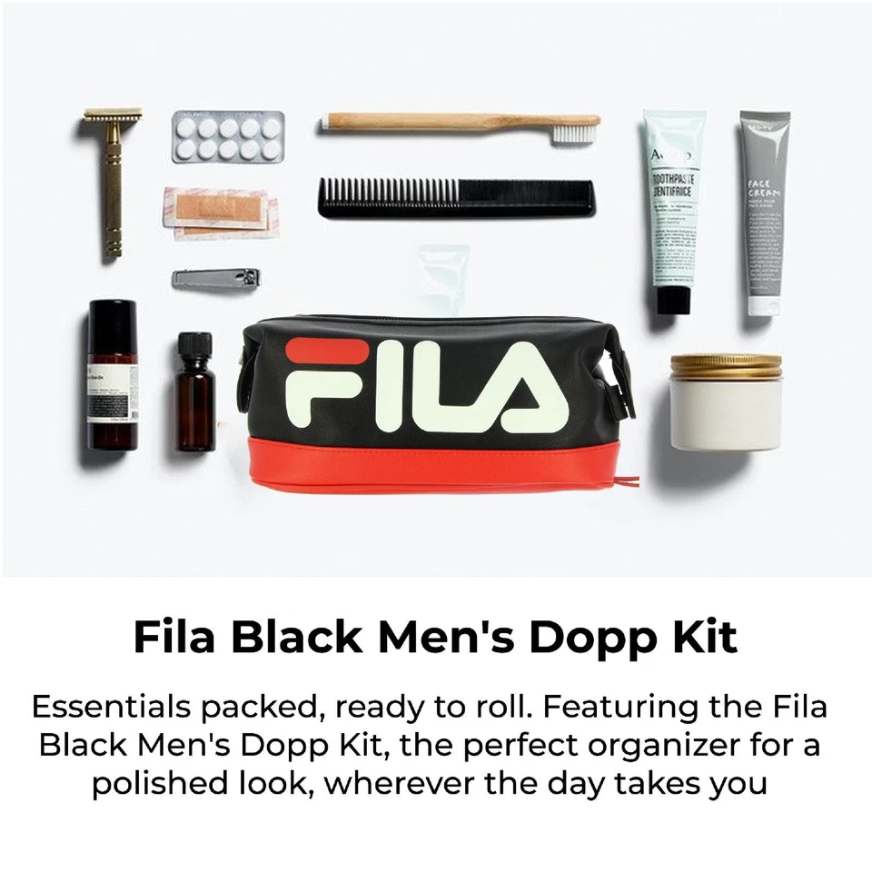 Genuino Fila Negro Dopp Kit Cosméticos Artículos de Aseo Ducha Afeitado Kit Bolsa Foto 4 de 4