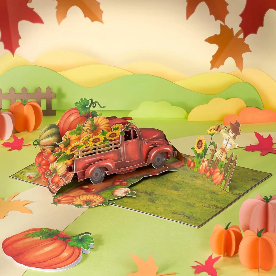 Fall Harvest Truck Pop Up Card 5x7 Greeting Card Thanksgiving Decor - Image 4 of 4