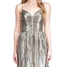 Michael Kors Women's Pleated Lame Mini Dress Yellow SZ 8