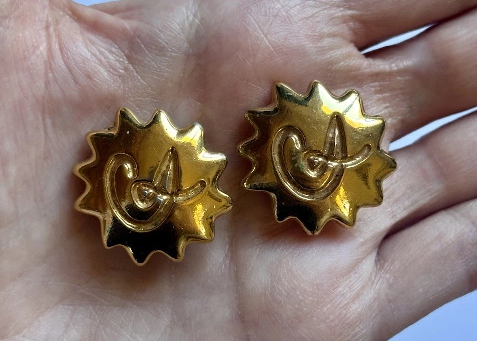 Boucles D'oreilles Vintage SCORPIOS PARIS - Clip Doré Avec Croix Et Résine - Occasion