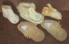 Lot of 5 Vintage 1960s Infant Baby Shoes Brown Suede Moccasins Booties Slipper