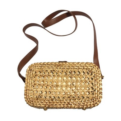 J Crew Factory Woven Crossbody Bag Wicker Bamboo Straw Beige Brown BROKEN  CLASP