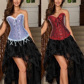 Women Boned Corset Bustier Overbust Lace Up Burlesque Top Waist Cincher Lingerie