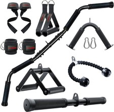 Cable Machine Attachment Bundle for Home Gym  Tricep Rope, V Bar, Lat Bar