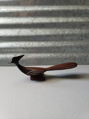 Hand Carved Wood Road Runner Figurine Bird Statue Mid Century Modern Vibe 6.5''L