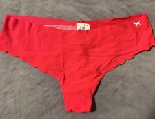 NWT Victoria's Secret PINK Scallop No-Show Thong Panties RED SZ L