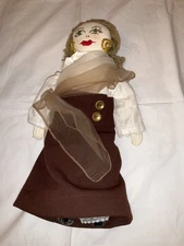 Vintage Cloth Rag Doll Brown Yarn Hair