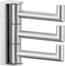 Swivel Towel Hook 3 Arms, SUS 304 Stainless Steel Foldable Robe Towel Hook for B