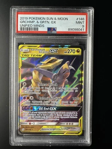 2019 Pokemon Sun & Moon Unified Minds Garchomp & Giratina GX 146/236 Holo PSA 9