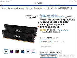 Crucial Pro Overclocking 32GB 2x16GB RAM DDR56400 Desktop memory READDesc
