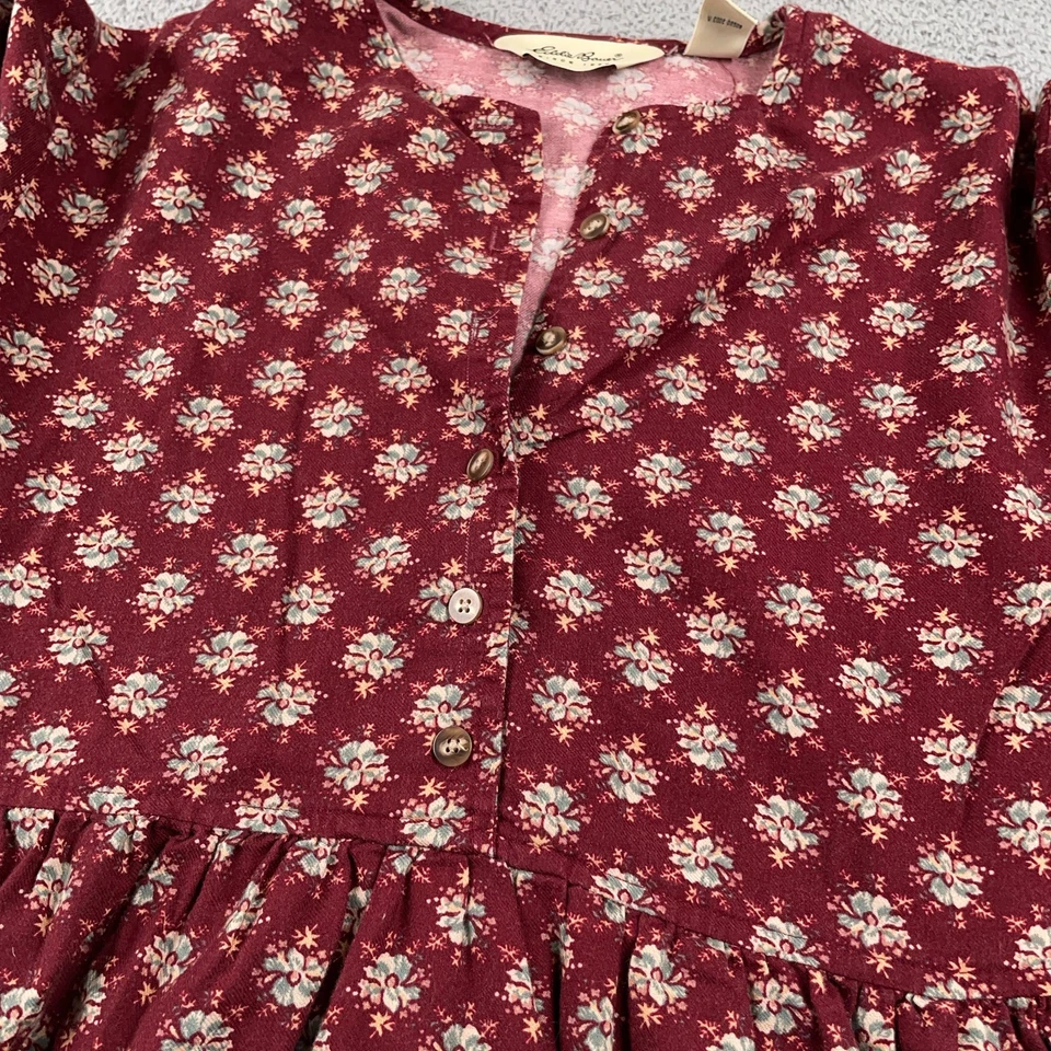 Vestido De Colección Eddie Bauer Para Mujer Pequeño Pequeño Rojo Floral Manga Larga Pradera Cottage Foto 3 de 4