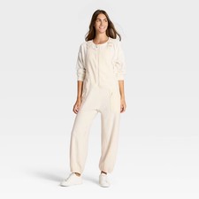 Women's High Pile Fleece Overalls - JoyLab Cream M