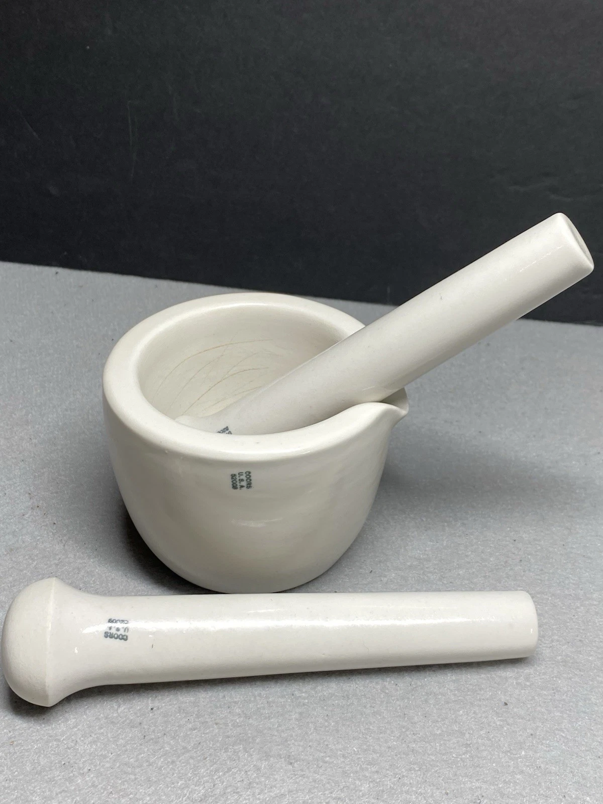Vintage Coors USA Mortar and Pestel Set with Two Pestles