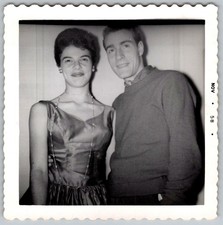 Vtg B&W Snapshot Charming Couple Party Elegant Fashion 1958