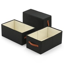 3 PCS Black 18x11x8 Inch Washable Linen Closet Organizer Storage Baskets