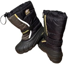 Sorel Flurry Boots Kids Size 3 Youth Black Snow Cold Gear Waterproof Winter