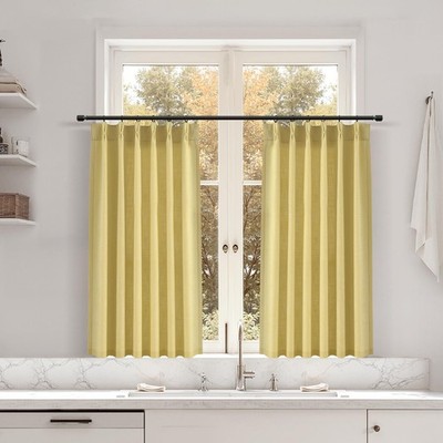 Joywell Yellow Short Linen Pinch Pleated Curtains 36 Inch Length for Cafe Bat...