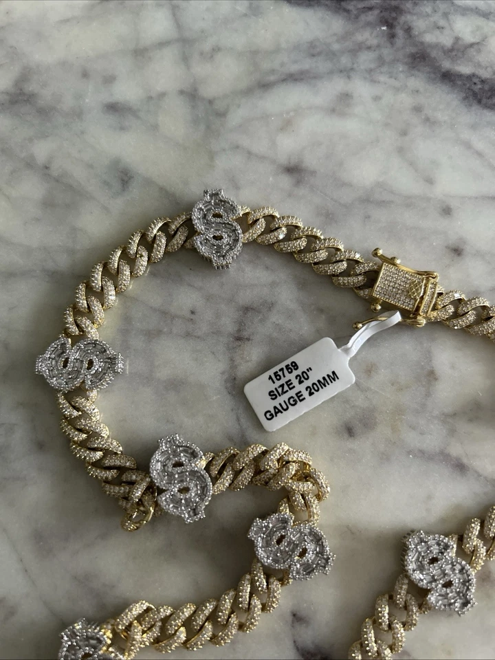 Collar de cadena cubana helada con cristales de dinero para hombre Foto 3 de 4