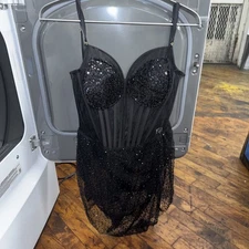 Bella Barnett Style! Luxury Rhinestone skirted corset  rhinestones black sz med