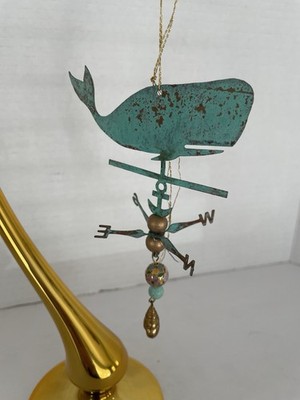 Whale Weathervane Ornament Folk Art Nantucket Seaside Decor Verdigris Copper