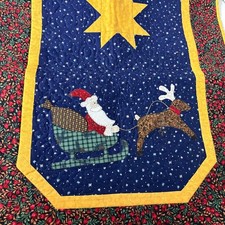 Handmade Applique Quilted Christmas Table Runner Santa Reindeer 47.5x19 in