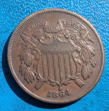 1864 USA Shield Two Cent Coin. United States 2 cents, Nice grade - full motto (B