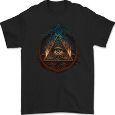 Illuminati Ojo Con Llamas Conspiración Fantasy Hombre Camiseta 100% Algodón