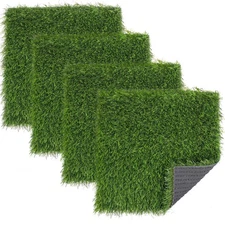 Grass Squares Placemats 4 Packs 12"x 12" Artificial Grass Turf Patch Tiles Gr...
