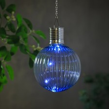 Solar Powered Blue Panama XL Hanging Light Cool White Garden Decorative Light