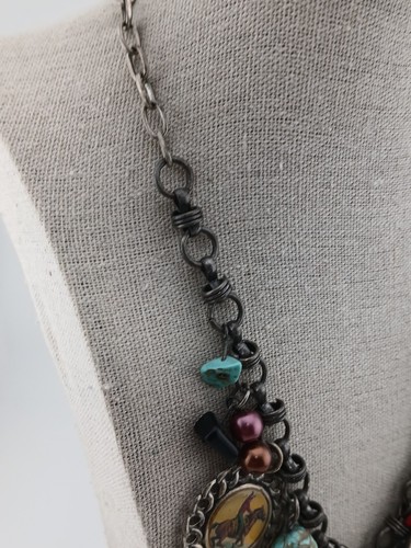 ARTISAN distressed silvertone natural beads hearts western pendant necklace - Picture 12 of 15