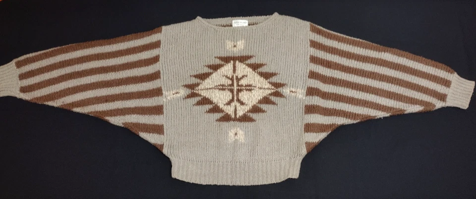 1980-е Роскошный Свитер American Southwest Коричневый ПОЛОСАТЫЙ ЛЕТУЧАЯ МЫШЬ 1980-е от ADOLFO - Изображение 2 из 4