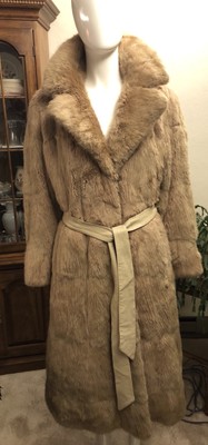Vintage Full Length Blonde Mink Fur Coat With Leather Belt Lou