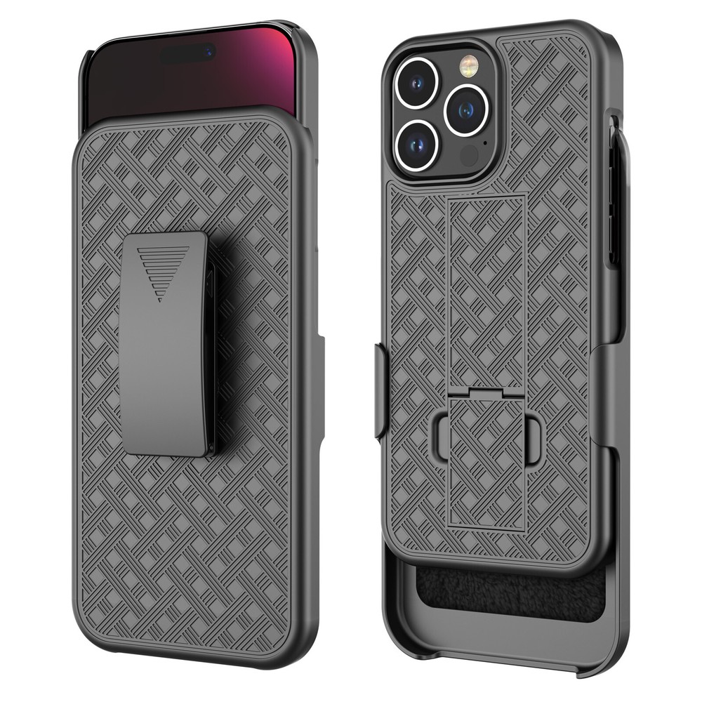 For iPhone 16/16 Pro/16 Plus/16 Pro Max Belt Clip Holster w/Kickstand Phone Case