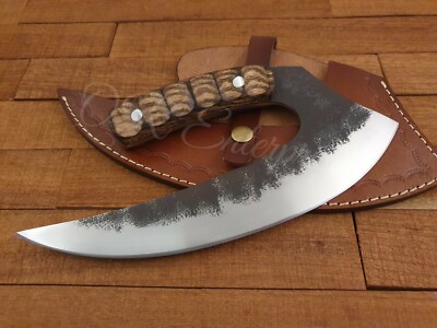 Custom D2 Steel Ulu Knife, Cleaver pizza Cutter Camping Hunting Kitchen Knife.